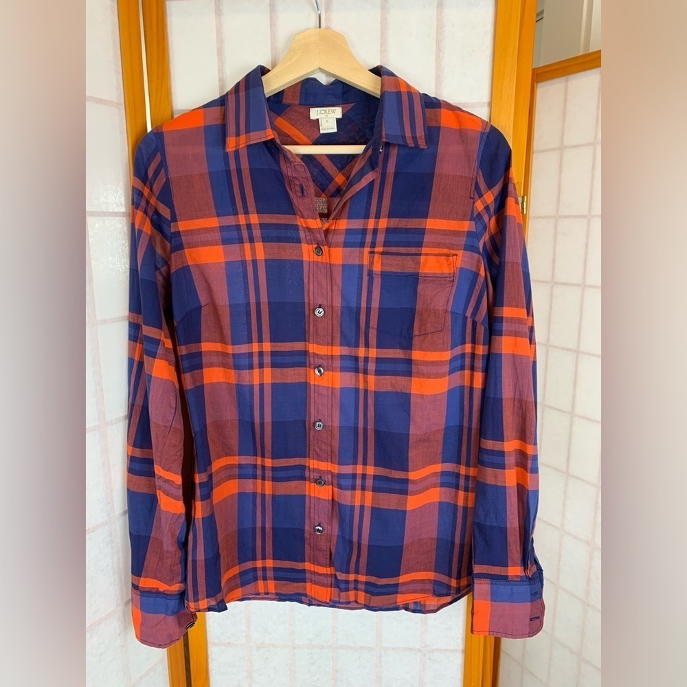 J. Crew Orange and Blue Plaid Button Down Shirt - Size S - EXCELLENT